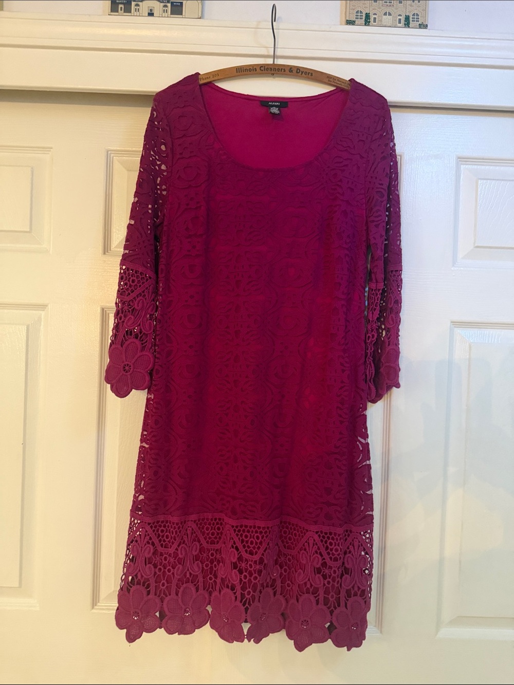 Alfani Floral Crochet Shift Dress in Berry